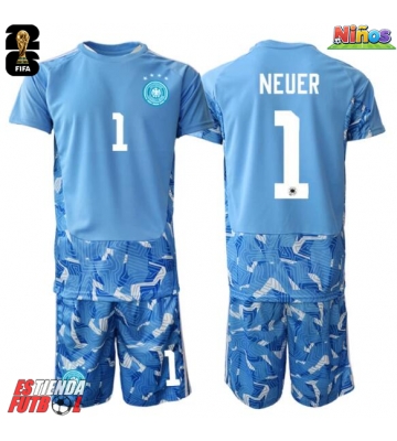 Alemania Manuel Neuer #1 Portero Segunda Equipación Niños Mundial 2026 Manga Corta (+ Pantalones cortos)